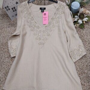 3411 1X Henry Brand 100% Lenin Beaded Tunic.